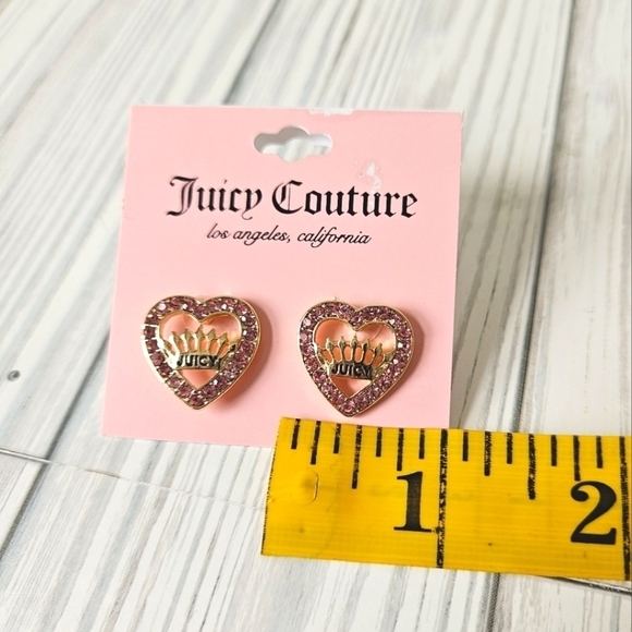 Juicy Couture Crowned Hearts Rhinestone Earrings in Pink and Gold NWT - Picture 7 of 7